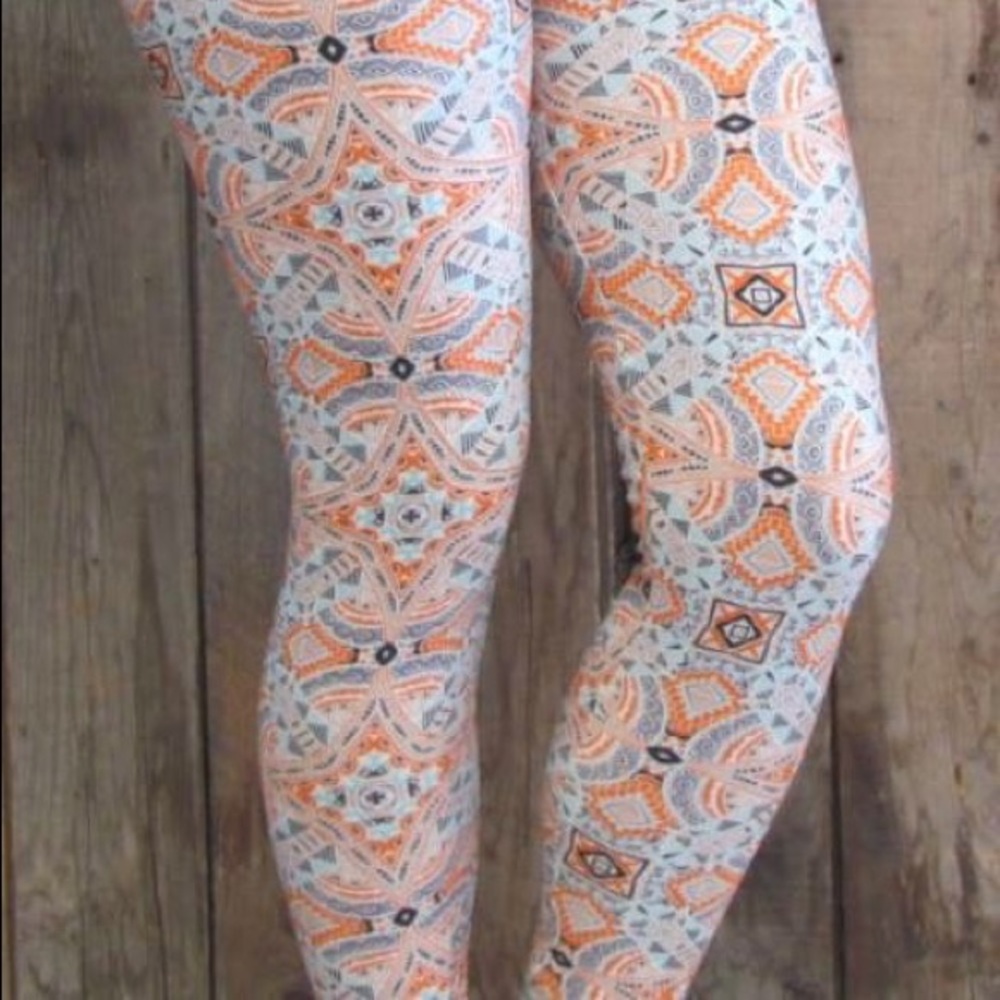 Orange and Grey Printed Leggings